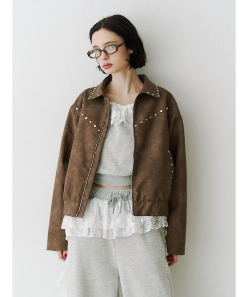 jouetie（ジュエティ）の「フェイクレザースタッズブルゾン（ブルゾン・レディース・ブラック/ブラウン/ピンク・MEDIUM）」の14枚目の写真