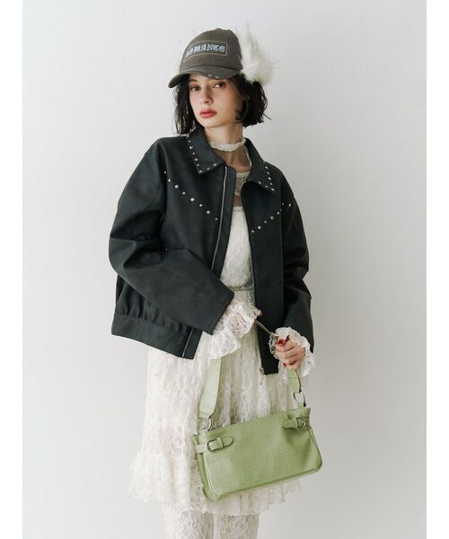 jouetie（ジュエティ）の「フェイクレザースタッズブルゾン（ブルゾン・レディース・ブラック/ブラウン/ピンク・MEDIUM）」の9枚目の写真