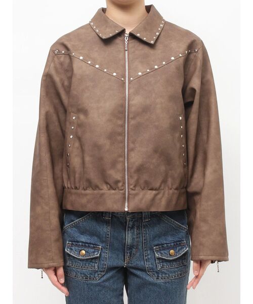 フェイクレザースタッズブルゾン（ブルゾン）｜jouetie（ジュエティ