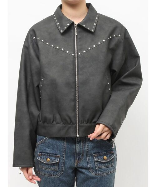 フェイクレザースタッズブルゾン（ブルゾン）｜jouetie（ジュエティ