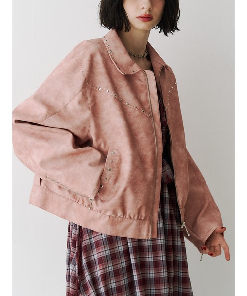 jouetie（ジュエティ）の「フェイクレザースタッズブルゾン（ブルゾン・レディース・ブラック/ブラウン/ピンク・MEDIUM）」の3枚目の写真