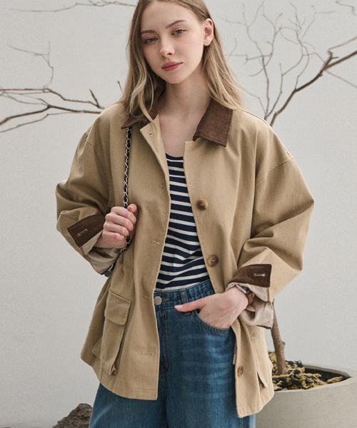 SLOWLOLLI（スローローリ）の「Cotton half work jacket（その他アウター・レディース・ネイビー/Beige・FREE）」の3枚目の写真