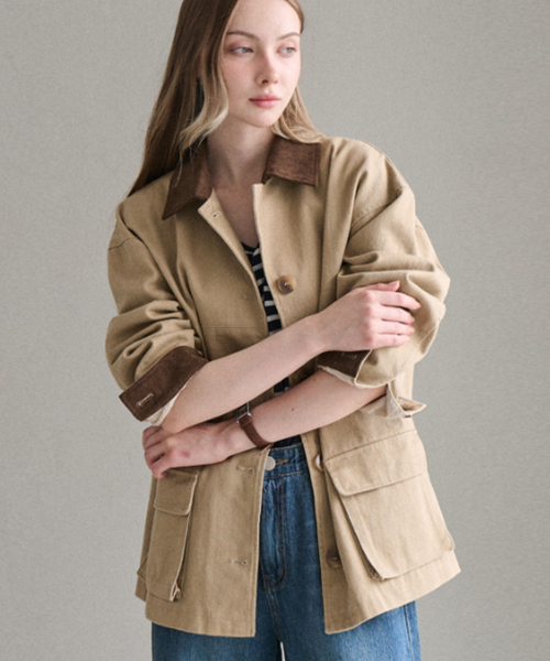 SLOWLOLLI（スローローリ）の「Cotton half work jacket（その他アウター・レディース・ネイビー/Beige・FREE）」の6枚目の写真