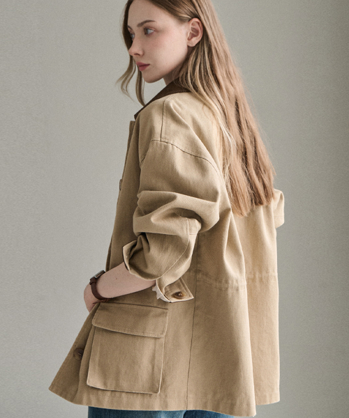SLOWLOLLI（スローローリ）の「Cotton half work jacket（その他アウター・レディース・ネイビー/Beige・FREE）」の7枚目の写真