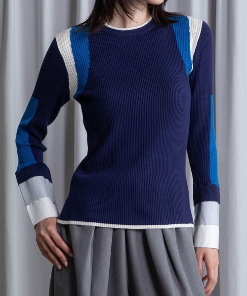 MARECHAL TERRE（マルシャルテル）の「カフスリブニットトップス（ニット/セーター・レディース・ブラック/ネイビー/グレー/アイボリー/ラベンダー・MEDIUM）」の4枚目の写真