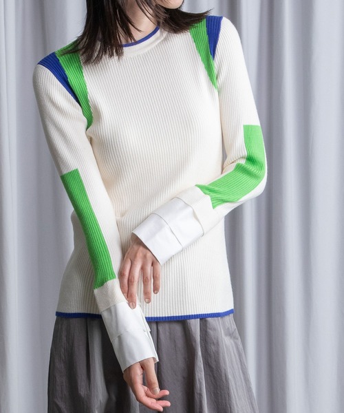 MARECHAL TERRE（マルシャルテル）の「カフスリブニットトップス（ニット/セーター・レディース・ブラック/ネイビー/グレー/アイボリー/ラベンダー・MEDIUM）」の2枚目の写真