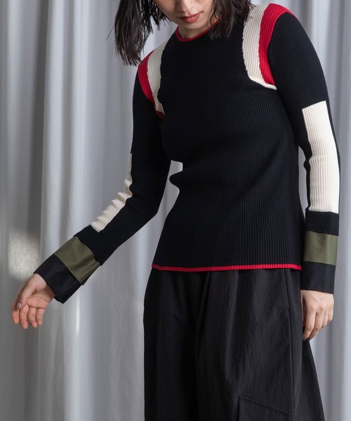 MARECHAL TERRE（マルシャルテル）の「カフスリブニットトップス（ニット/セーター・レディース・ブラック/ネイビー/グレー/アイボリー/ラベンダー・MEDIUM）」の3枚目の写真