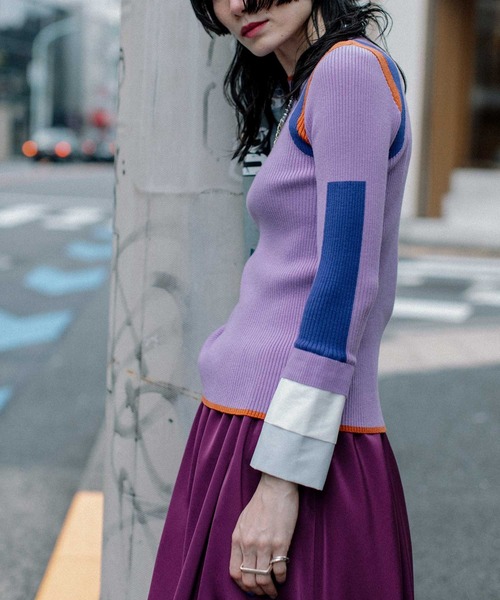 MARECHAL TERRE（マルシャルテル）の「カフスリブニットトップス（ニット/セーター・レディース・ブラック/ネイビー/グレー/アイボリー/ラベンダー・MEDIUM）」の6枚目の写真