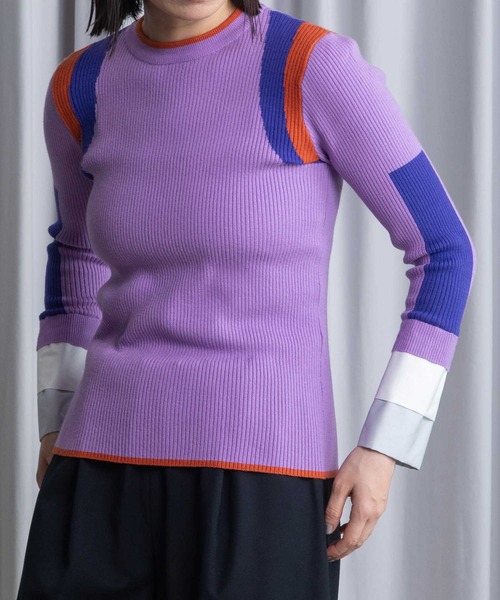 MARECHAL TERRE（マルシャルテル）の「カフスリブニットトップス（ニット/セーター・レディース・ブラック/ネイビー/グレー/アイボリー/ラベンダー・MEDIUM）」の8枚目の写真