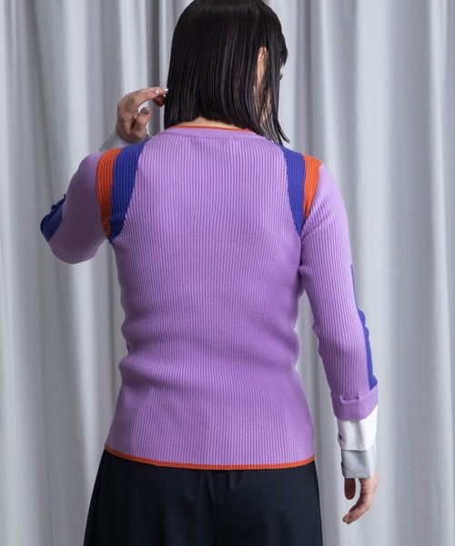 MARECHAL TERRE（マルシャルテル）の「カフスリブニットトップス（ニット/セーター・レディース・ブラック/ネイビー/グレー/アイボリー/ラベンダー・MEDIUM）」の10枚目の写真