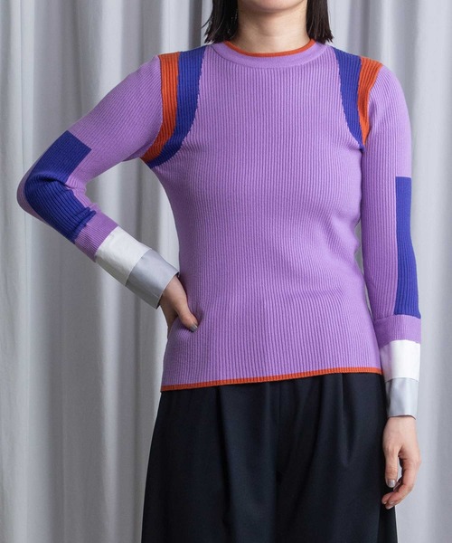 MARECHAL TERRE（マルシャルテル）の「カフスリブニットトップス（ニット/セーター・レディース・ブラック/ネイビー/グレー/アイボリー/ラベンダー・MEDIUM）」の11枚目の写真