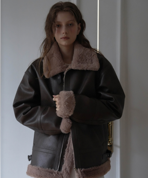 DEHEVE（デヘヴェ）の「Leather High-Neck Mustang [Brown]（ムートンコート・レディース・ブラウン・FREE）」の6枚目の写真