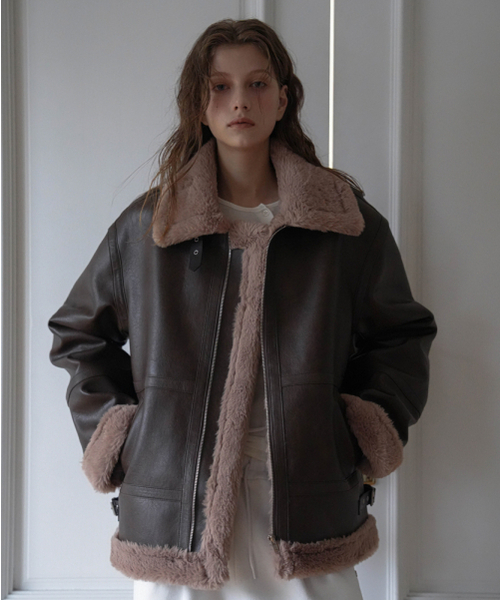 DEHEVE（デヘヴェ）の「Leather High-Neck Mustang [Brown]（ムートンコート・レディース・ブラウン・FREE）」の7枚目の写真