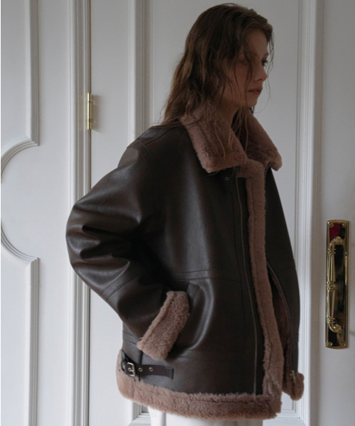 DEHEVE（デヘヴェ）の「Leather High-Neck Mustang [Brown]（ムートンコート・レディース・ブラウン・FREE）」の9枚目の写真