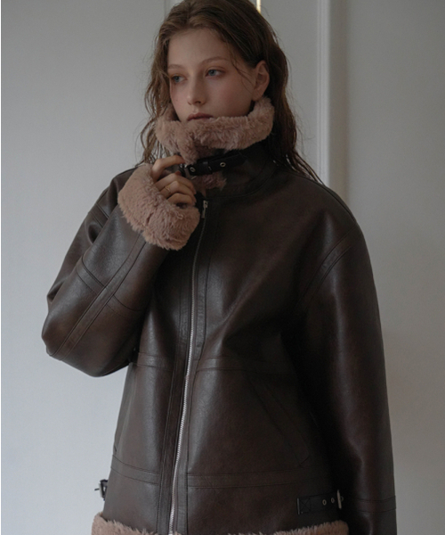 DEHEVE（デヘヴェ）の「Leather High-Neck Mustang [Brown]（ムートンコート・レディース・ブラウン・FREE）」の14枚目の写真