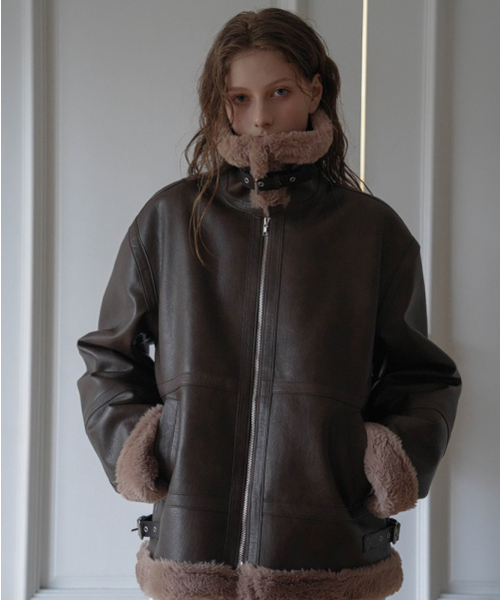 DEHEVE（デヘヴェ）の「Leather High-Neck Mustang [Brown]（ムートンコート・レディース・ブラウン・FREE）」の16枚目の写真