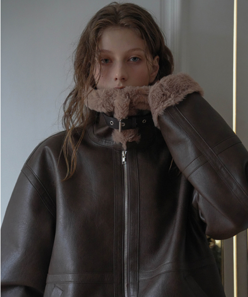 DEHEVE（デヘヴェ）の「Leather High-Neck Mustang [Brown]（ムートンコート・レディース・ブラウン・FREE）」の19枚目の写真