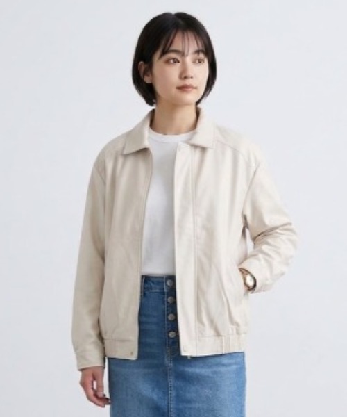 gossip!ロサンゼルス(ゴシップロサンゼルス)の「YUGA 合成皮革 ルーズフィットライダーズジャケット(ライダースジャケット・レディース・ブラウン/オフホワイト・FREE)」の1枚目の写真
