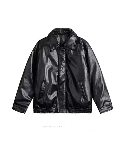 gossip!ロサンゼルス(ゴシップロサンゼルス)の「YUGA 合成皮革 ルーズフィットライダーズジャケット(ライダースジャケット・レディース・ブラウン/オフホワイト・FREE)」の4枚目の写真
