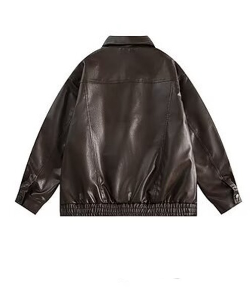 gossip!ロサンゼルス(ゴシップロサンゼルス)の「YUGA 合成皮革 ルーズフィットライダーズジャケット(ライダースジャケット・レディース・ブラウン/オフホワイト・FREE)」の5枚目の写真