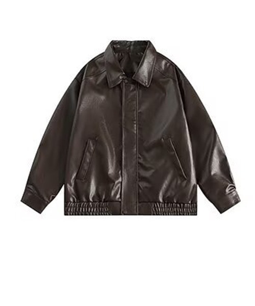 gossip!ロサンゼルス(ゴシップロサンゼルス)の「YUGA 合成皮革 ルーズフィットライダーズジャケット(ライダースジャケット・レディース・ブラウン/オフホワイト・FREE)」の6枚目の写真