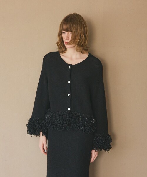 GRACE CLASS（グレースクラス）の「ラメフェザーフリンジカーディガン（カーディガン/ボレロ・レディース・キナリ/ブラック・36）」の3枚目の写真