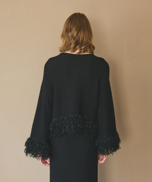 GRACE CLASS（グレースクラス）の「ラメフェザーフリンジカーディガン（カーディガン/ボレロ・レディース・キナリ/ブラック・36）」の5枚目の写真