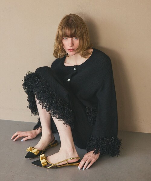 GRACE CLASS（グレースクラス）の「ラメフェザーフリンジカーディガン（カーディガン/ボレロ・レディース・キナリ/ブラック・36）」の6枚目の写真