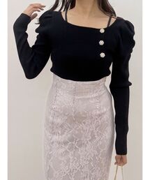 MERCURYDUO | サイドビジューボタンパフスリーブニット(ニット/セーター)