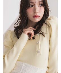 MERCURYDUO | サイドビジューボタンパフスリーブニット(ニット/セーター)