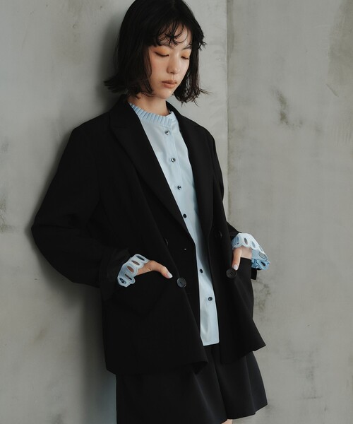 EMMEL REFINES（エメルリファインズ）の「＜EMMEL REFINES＞EM TRダブルクロス ジャケット（テーラードジャケット・レディース・ブラック/ナチュラル・M/S）」の2枚目の写真