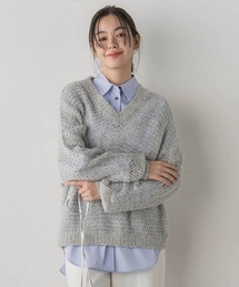 【WEB限定】モヘヤラメVネックショートプルオーバー≪手洗い可能≫