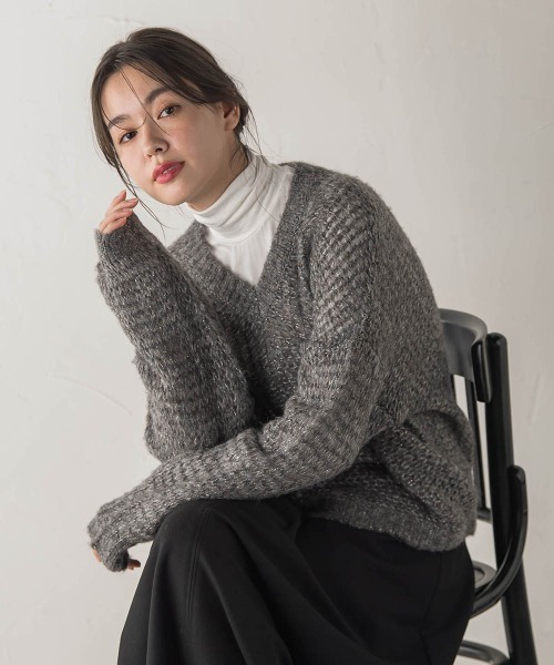 【NEW】ドロワットロートレアモン（Droite lautreamont）/【WEB限定】モヘヤラメVネックショートプルオーバー≪手洗い可能≫ セール】【WEB限定】モヘヤラメVネックショートプルオーバー≪手洗い