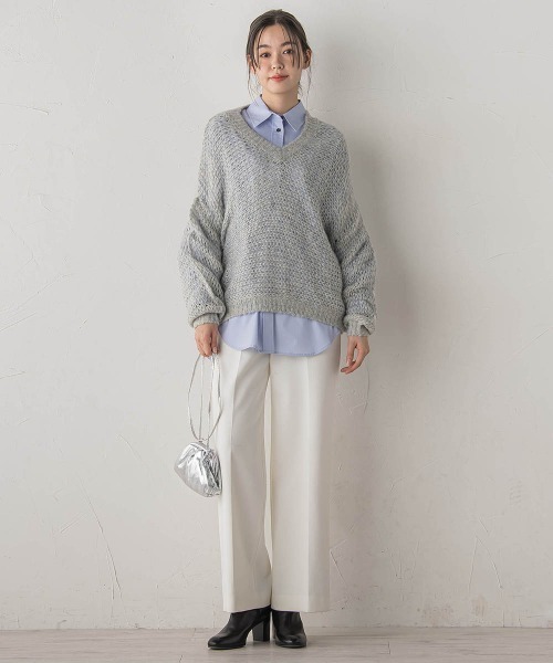 Droite lautreamont(ドロワットロートレアモン)の「【WEB限定】モヘヤラメVネックショートプルオーバー≪手洗い可能≫(ニット/セーター・レディース・オフホワイト/ライトグレー・M)」の7枚目の写真