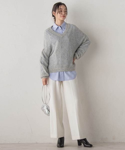 Droite lautreamont(ドロワットロートレアモン)の「【WEB限定】モヘヤラメVネックショートプルオーバー≪手洗い可能≫(ニット/セーター・レディース・オフホワイト/ライトグレー・M)」の8枚目の写真