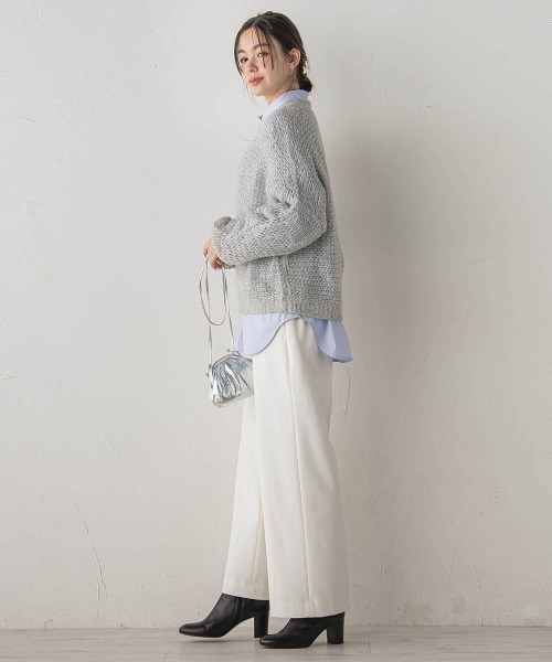 Droite lautreamont(ドロワットロートレアモン)の「【WEB限定】モヘヤラメVネックショートプルオーバー≪手洗い可能≫(ニット/セーター・レディース・オフホワイト/ライトグレー・M)」の9枚目の写真