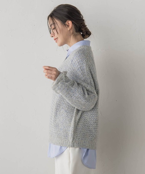 Droite lautreamont(ドロワットロートレアモン)の「【WEB限定】モヘヤラメVネックショートプルオーバー≪手洗い可能≫(ニット/セーター・レディース・オフホワイト/ライトグレー・M)」の5枚目の写真