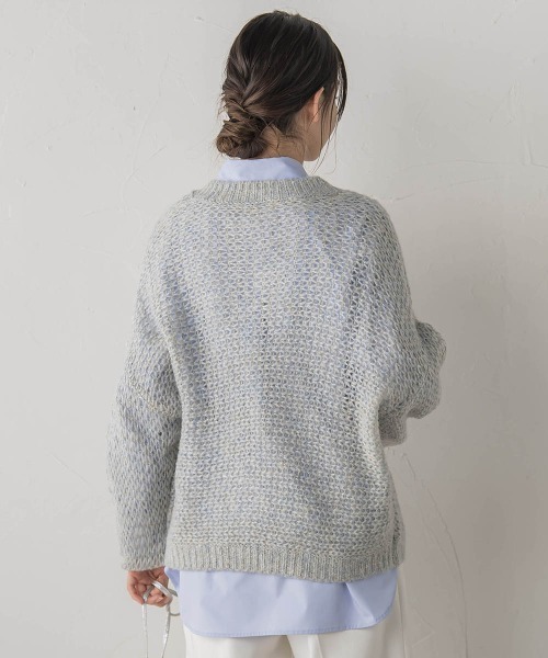Droite lautreamont(ドロワットロートレアモン)の「【WEB限定】モヘヤラメVネックショートプルオーバー≪手洗い可能≫(ニット/セーター・レディース・オフホワイト/ライトグレー・M)」の6枚目の写真