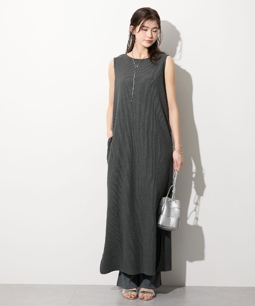 slattgir（スラットジール）の「高身長　綿100％ドライワッフルノースリーブワンピース（トールサイズ）（ワンピース・レディース・ライトカーキ/チャコールグレー/ブラック・T3L/TLL/TL/TM/T5L/T4L）」の2枚目の写真