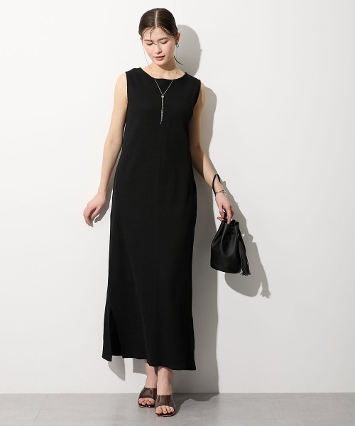 slattgir（スラットジール）の「高身長　綿100％ドライワッフルノースリーブワンピース（トールサイズ）（ワンピース・レディース・ライトカーキ/チャコールグレー/ブラック・T3L/TLL/TL/TM/T5L/T4L）」の7枚目の写真