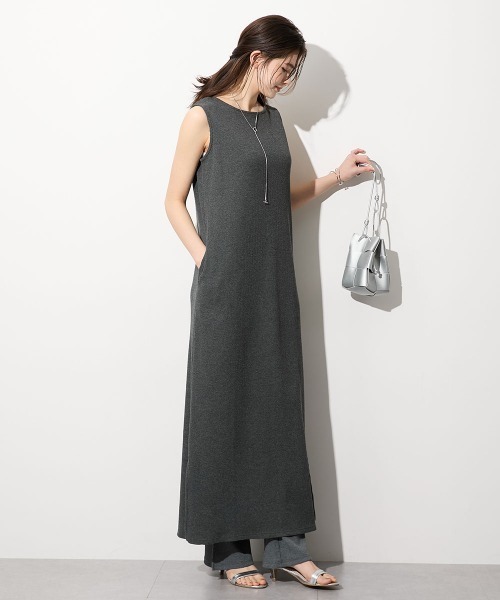 slattgir（スラットジール）の「高身長　綿100％ドライワッフルノースリーブワンピース（トールサイズ）（ワンピース・レディース・ライトカーキ/チャコールグレー/ブラック・T3L/TLL/TL/TM/T5L/T4L）」の4枚目の写真