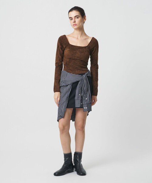 H　BEAUTY&YOUTH UNITED ARROWS（エイチビューティーアンドユースユナイテッドアローズ）の「＜H＞モールヤーン スクエアネックニット（ニット/セーター・レディース・ダークブラウン・FREE）」の4枚目の写真