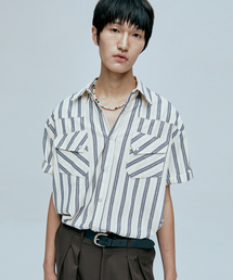 KND（ケイエヌディ）の「RTR ストライプウェスタン半袖シャツ アイボリー（シャツ/ブラウス）」