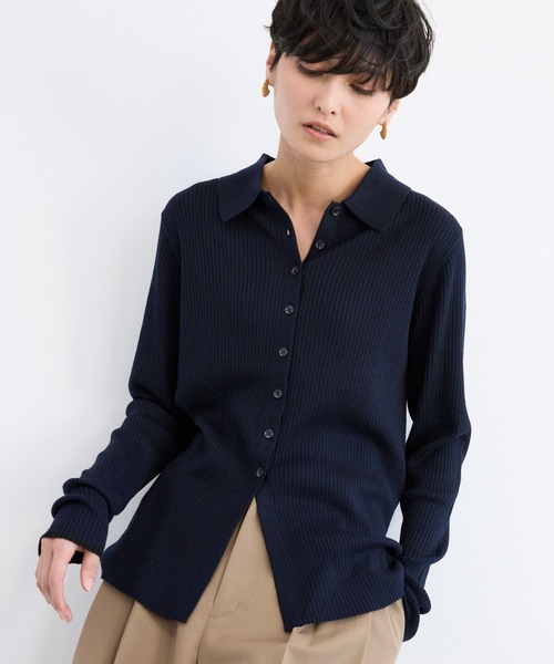 BARNYARDSTORM（バンヤードストーム）の「BARNYARDSTORM / シルクコンソフトリブニット / ハンドウォッシャブル（ニット/セーター・レディース・ネイビー/ベージュ/グレー・FREE）」の3枚目の写真