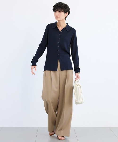 BARNYARDSTORM（バンヤードストーム）の「BARNYARDSTORM / シルクコンソフトリブニット / ハンドウォッシャブル（ニット/セーター・レディース・ネイビー/ベージュ/グレー・FREE）」の4枚目の写真