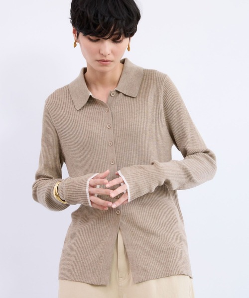 BARNYARDSTORM（バンヤードストーム）の「BARNYARDSTORM / シルクコンソフトリブニット / ハンドウォッシャブル（ニット/セーター・レディース・ネイビー/ベージュ/グレー・FREE）」の9枚目の写真