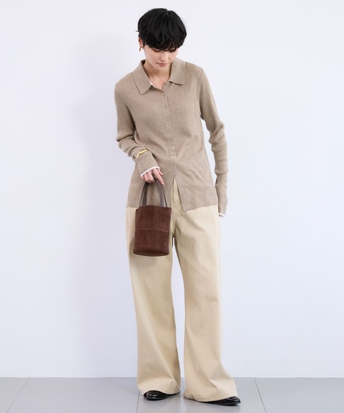 BARNYARDSTORM（バンヤードストーム）の「BARNYARDSTORM / シルクコンソフトリブニット / ハンドウォッシャブル（ニット/セーター・レディース・ネイビー/ベージュ/グレー・FREE）」の5枚目の写真