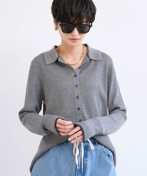 BARNYARDSTORM（バンヤードストーム）の「BARNYARDSTORM / シルクコンソフトリブニット / ハンドウォッシャブル（ニット/セーター・レディース・ネイビー/ベージュ/グレー・FREE）」の16枚目の写真