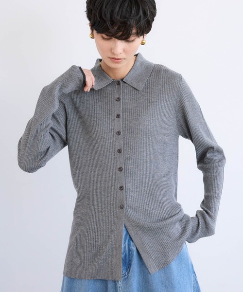 BARNYARDSTORM（バンヤードストーム）の「BARNYARDSTORM / シルクコンソフトリブニット / ハンドウォッシャブル（ニット/セーター・レディース・ネイビー/ベージュ/グレー・FREE）」の7枚目の写真