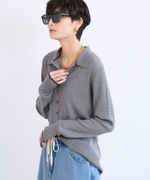 BARNYARDSTORM（バンヤードストーム）の「BARNYARDSTORM / シルクコンソフトリブニット / ハンドウォッシャブル（ニット/セーター・レディース・ネイビー/ベージュ/グレー・FREE）」の18枚目の写真